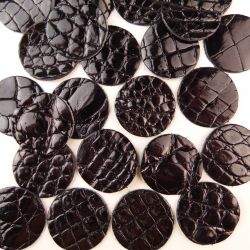 10 Ronds en cuir de Crocodile Noir diamètre 30 mm
