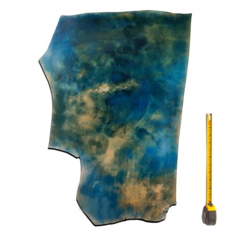 Cuir Vachette tannage végétal ép. 2mm bleu finition patinée