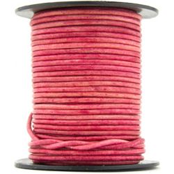 1 mètre de Cordon Cuir rond Rose Vintage diam. 2mm