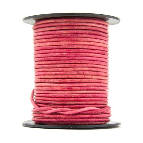 1 mètre de Cordon Cuir rond Rose Vintage diam. 2mm