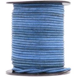 1 mètre de Cordon Cuir rond Bleu Royal Vintage diam. 2mm