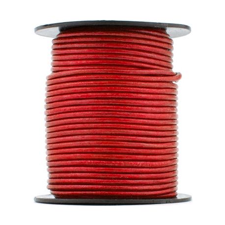 1 mètre de Cordon Cuir rond Rouge diam. 2mm